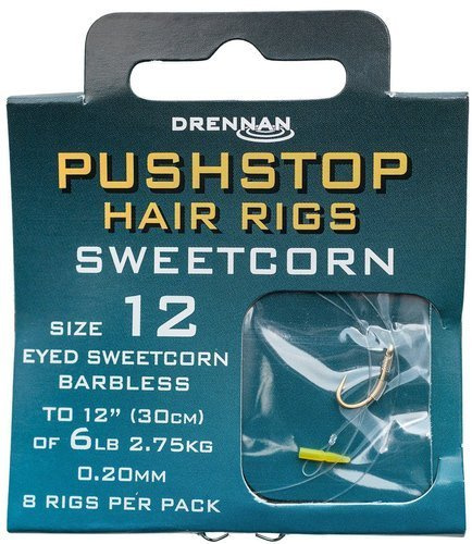 Drennan Pushstop Hair Rigs Sweetcorn size 14 6lb -  Przypony 8 szt.