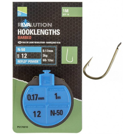 Preston Revolution Hooklenghts Barbed 1m N-50 size 10