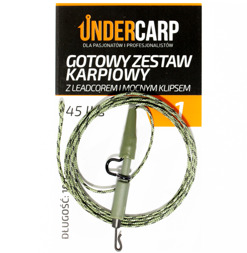 Undercarp Gotowy zestaw karpiowy z leadcorem i mocnym klipsem 45 lbs 100 cm zielony