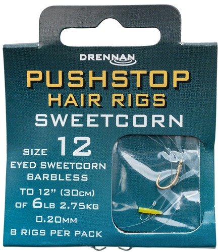 Drennan Pushstop Hair Rigs Sweetcorn size 12 6lb -  Przypony 8 szt.