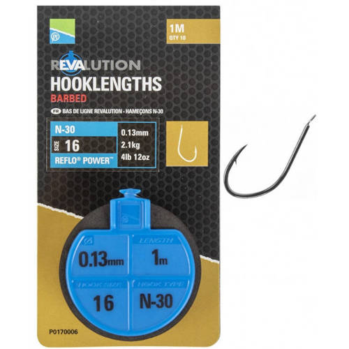 Preston Revolution Hooklenghts Barbed 1m N-30 size 16