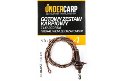 Undercarp Gotowy zestaw karpiowy z leadcorem i koralikiem zderzakowym 45 lbs 100 cm brązowy