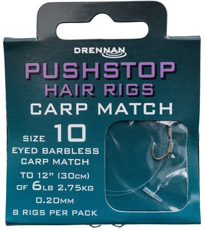 Drennan Pushstop Hair Rigs Carp Match size 14 5lb - Przypony 8 szt.