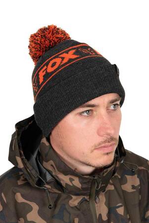 Fox Bobble Hat Black Orange